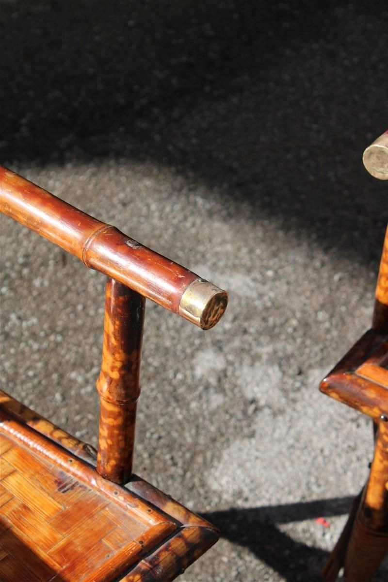 Pair Mid Century Bamboo Chairs Brass Parts Gabriella Crespi Style 1950s photo buy