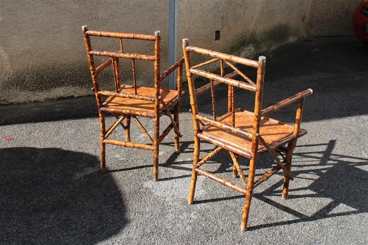 photo vintage Pair Mid Century Bamboo Chairs Brass Parts Gabriella Crespi Style 1950s
