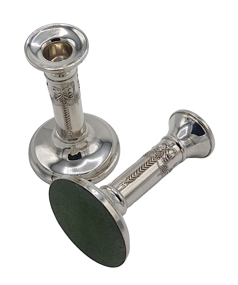 A Lovely Pair Of 20th Century Sterling Silver Candlesticks After Adams photo for sale