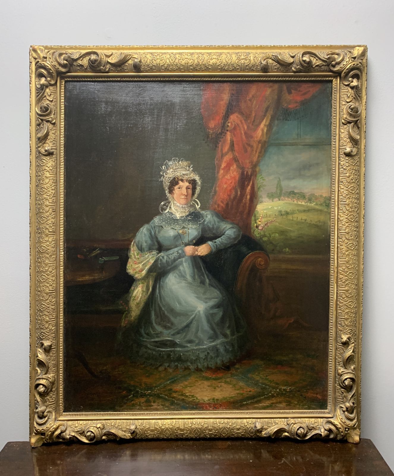 Regency Full Length Portrait Of A Lady In An Interior Oil On Canvas Signed And Dated 1827