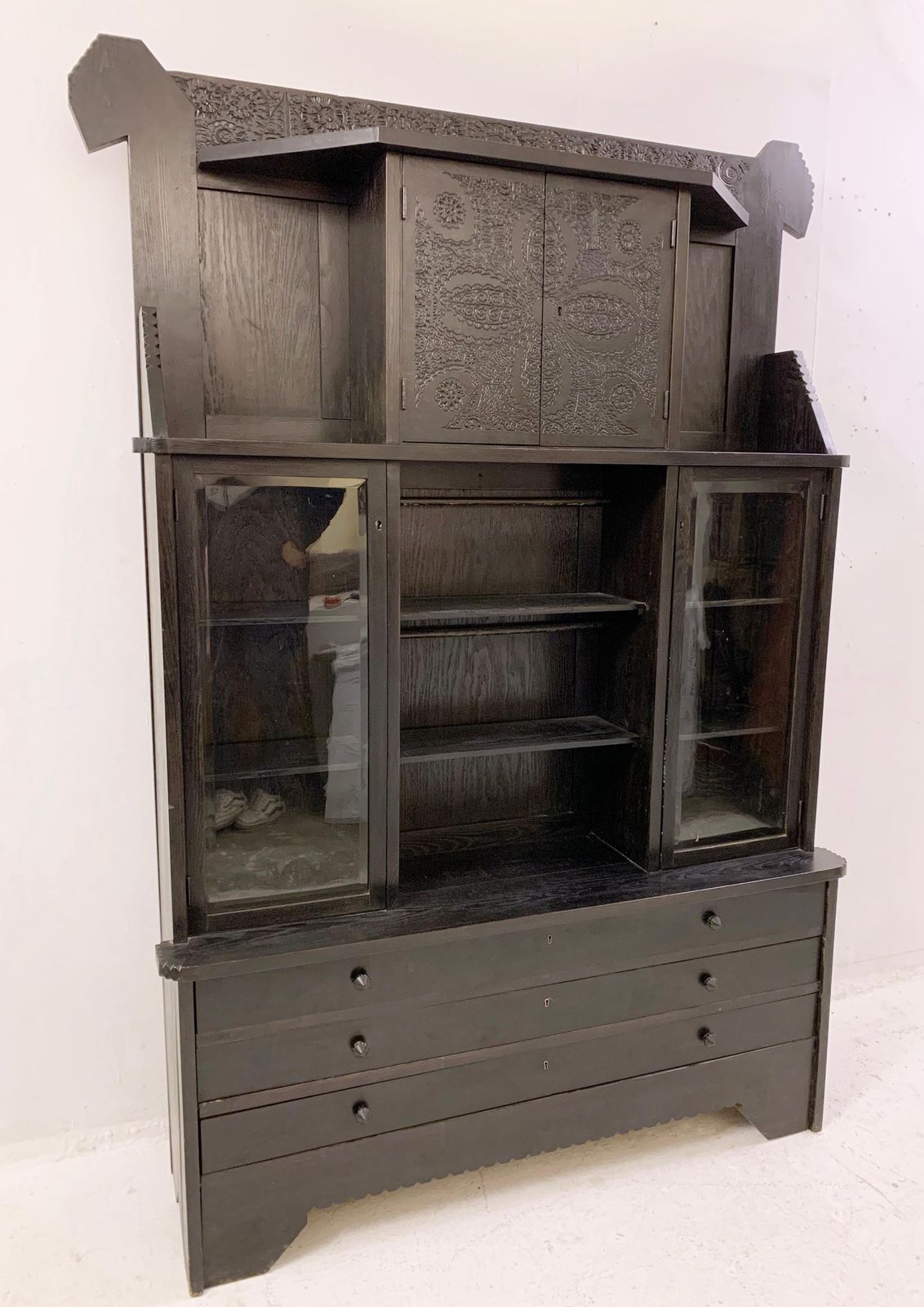 Wooden Cabinet With Leather Bench By Toroczkai Wigand   Hungary 1920s photo for sale