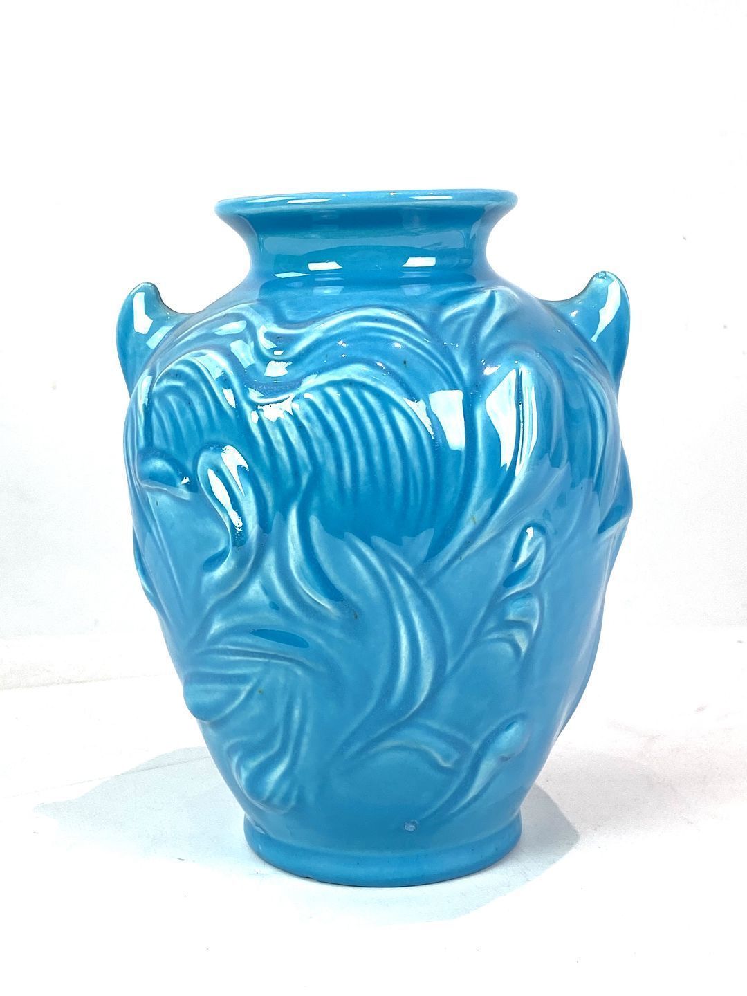 Ceramic Vase With Light Blue Glaze Of Knapstrub Ceramics From 1960s