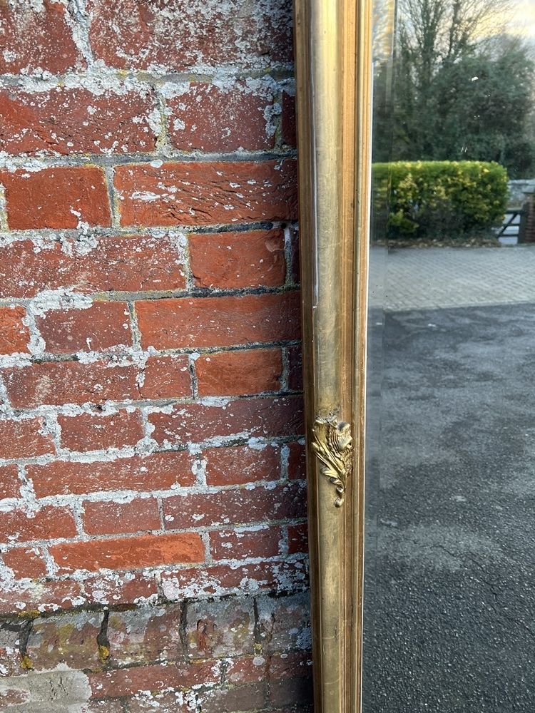 A Spectacular Large Antique French 19th Century Carved Wood & Gesso Original Silver/Gilt Shaped Top Mirror photo for sale