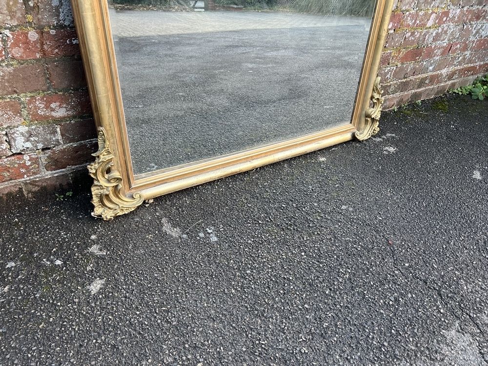 A Spectacular Large Antique French 19th Century Carved Wood & Gesso Original Silver/Gilt Shaped Top Mirror photo 2795.0