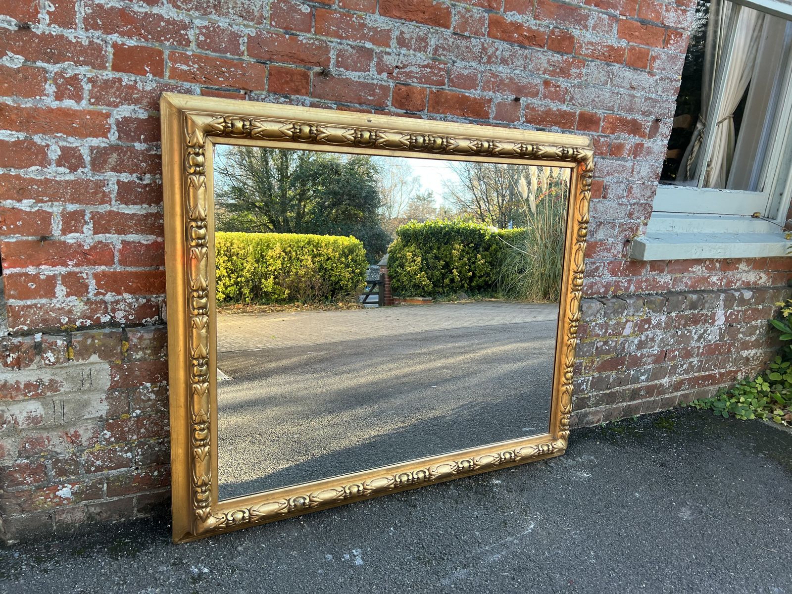 A Spectacular Large Antique English 19th Century Carved Wood Original Gilt Mirror photo 1250.0