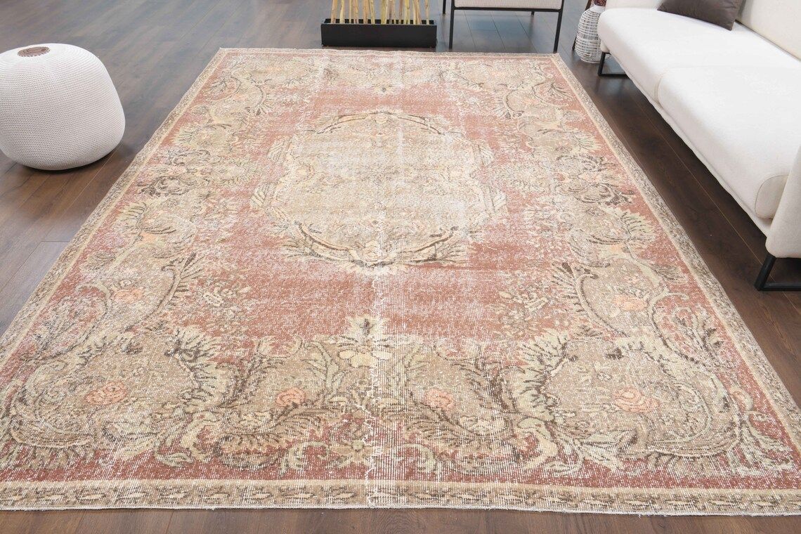 Original Antique Oushak Rug  Turkish Handmade Wool Rug  Farmhouse Decor  Ethnic Carpet  One Of A Kind  Made In Turkey  Area Rug photo for sale