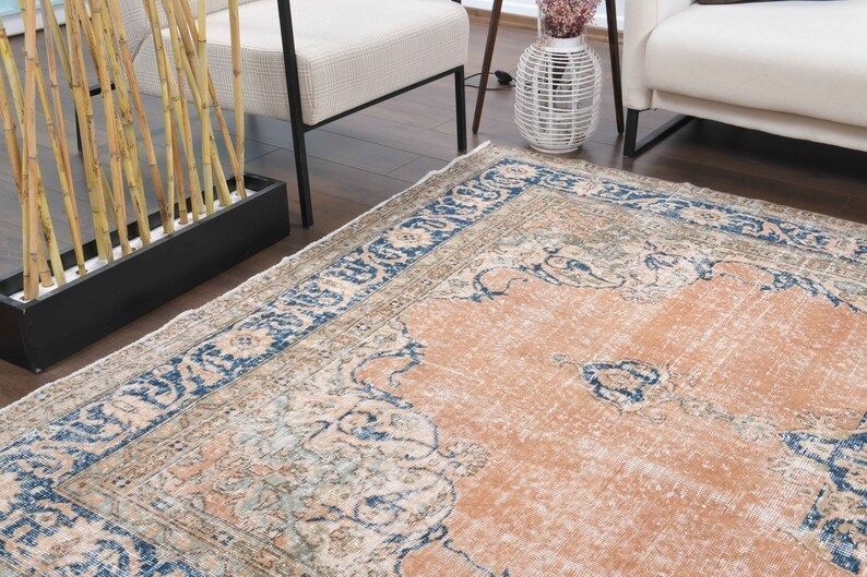 Turkish Vintage Area Rug  Oushak Handmade Wool Carpet  Farmhouse Decor  One Of A Kind  Made In Anatolia  Living Room Rug Oriental photo 797.0