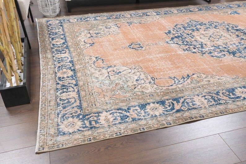 photo furniture Turkish Vintage Area Rug  Oushak Handmade Wool Carpet  Farmhouse Decor  One Of A Kind  Made In Anatolia  Living Room Rug Oriental