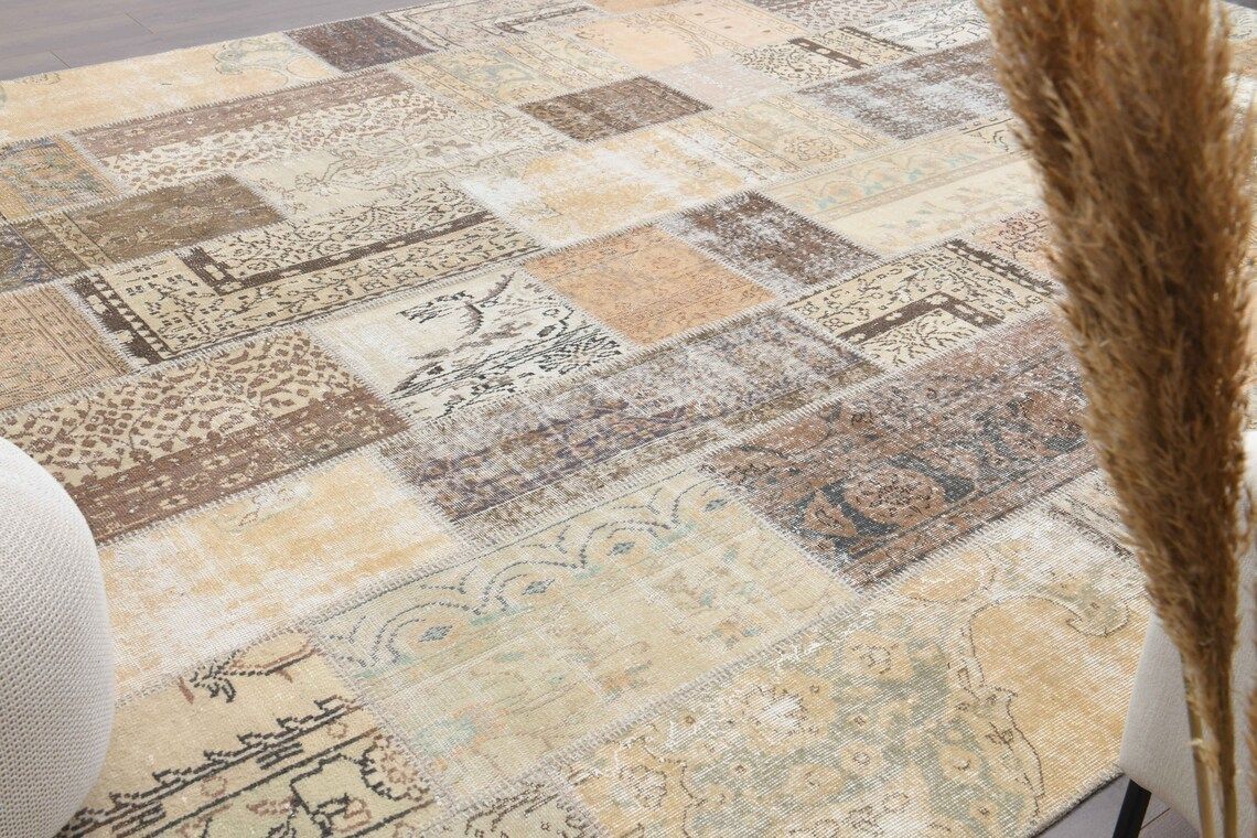 Turkish Vintage Oushak Rug Handmade Wool Large Area Farmhouse Decor One Of A Kind Beige Carpet photo furniture