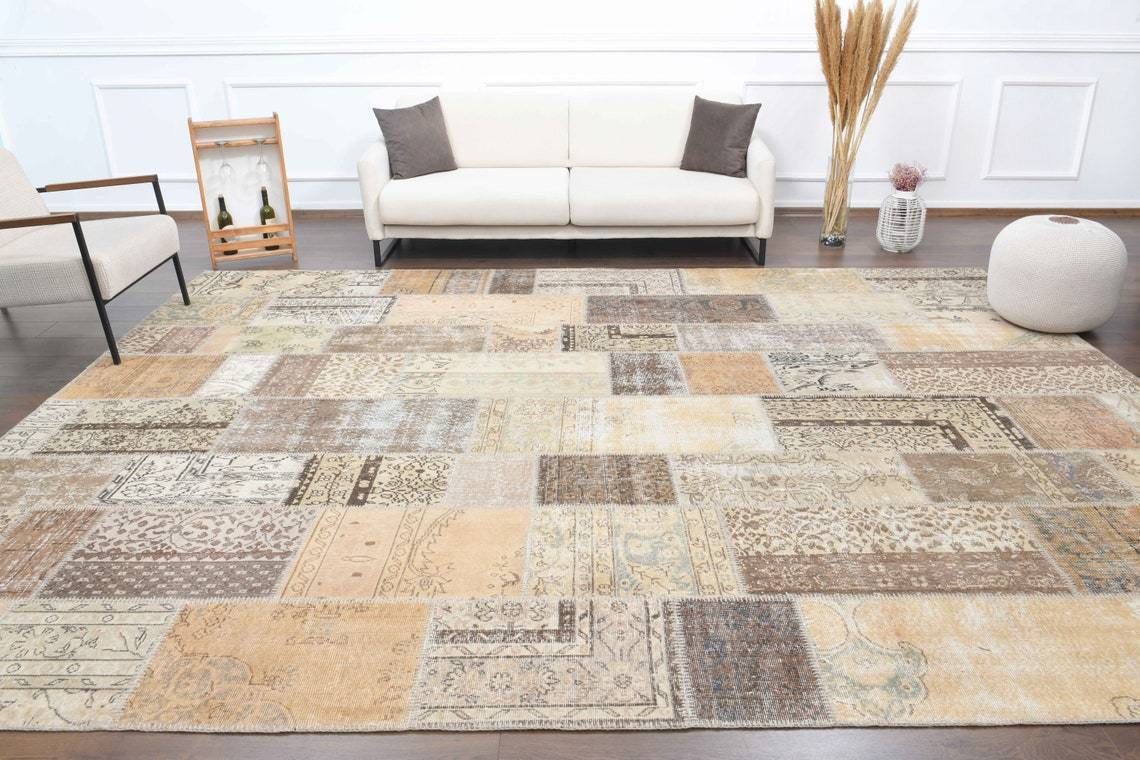 Turkish Vintage Oushak Rug Handmade Wool Large Area Farmhouse Decor One Of A Kind Beige Carpet photo Textiles