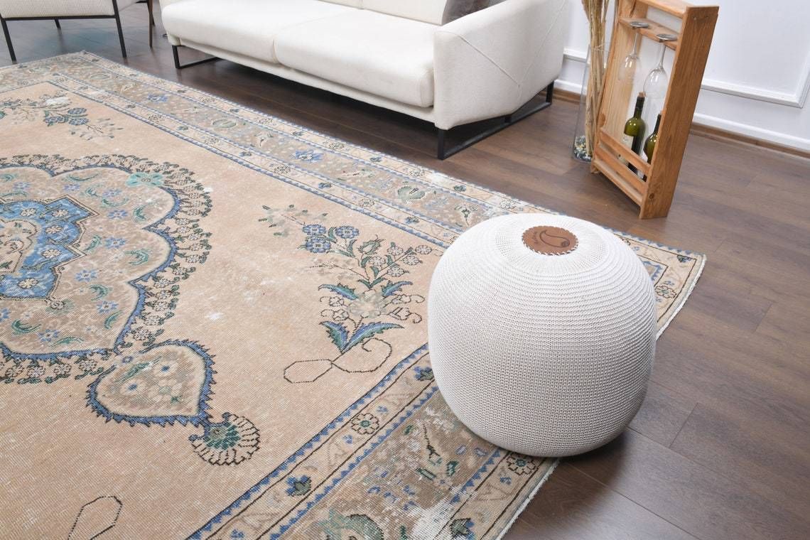 Turkish Vintage Area Rug Handmade Wool Large Room Carpet Farmhouse Decor One Of A Kind Made In Anatolia Medallion Bordered photo for sale