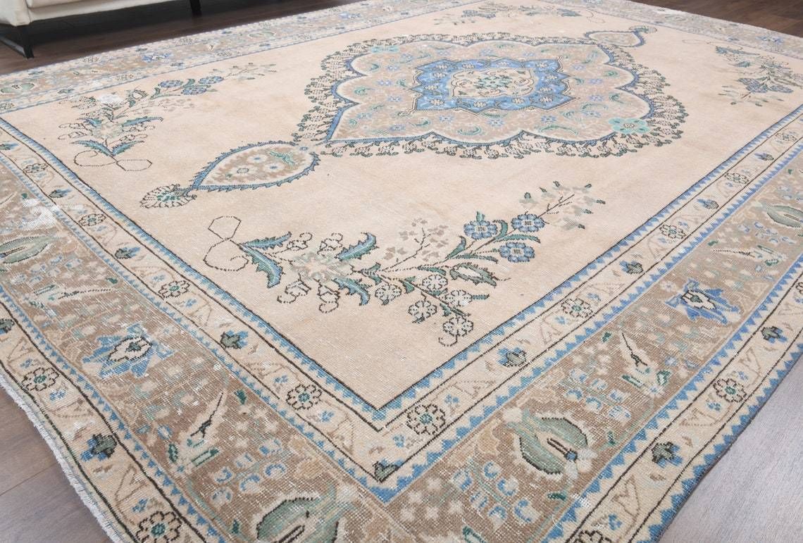 Turkish Vintage Area Rug Handmade Wool Large Room Carpet Farmhouse Decor One Of A Kind Made In Anatolia Medallion Bordered photo Textiles
