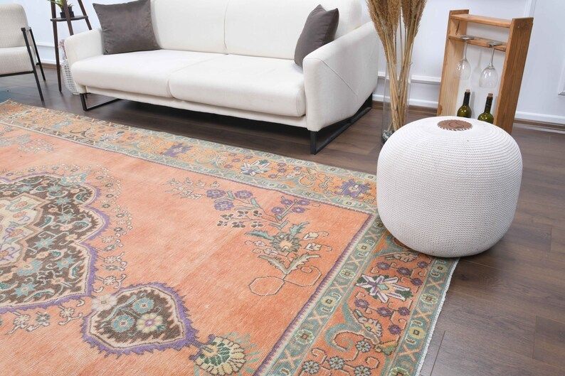 Turkish Vintage Large Area Rug Oushak Handmade Wool Heriz Floral Carpet Farmhouse Decor One Of A Kind  Made In Anatolia photo for sale