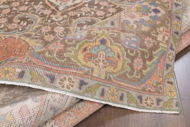 photo for sale Turkish Vintage Large Area Rug Oushak Handmade Wool Heriz Floral Carpet Farmhouse Decor One Of A Kind  Made In Anatolia