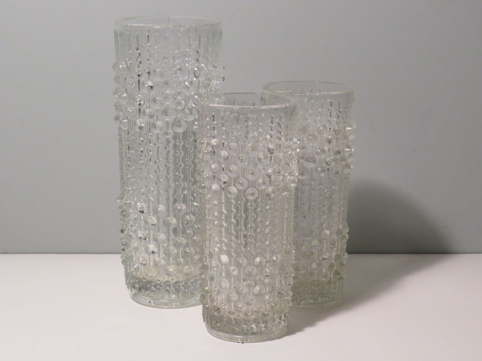 Set Of 3 Vases, Candle Wax Motif, Sklo Union Glass Works, Czech Republic. 1970
