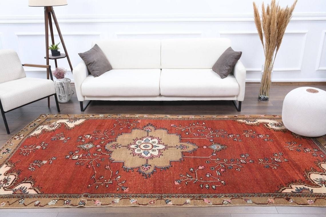 5x11 Vintage Turkish Oushak Area Rug Handmade Wool Rug Red Rugs Farmhouse Decor One Of A Kind Boho Decor Made In Turkey Carpet