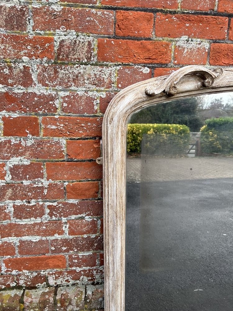 A Delightful Large Antique English 19th Century Carved Wood & Gesso Arched Top Painted Overmantle Mirror photo for sale