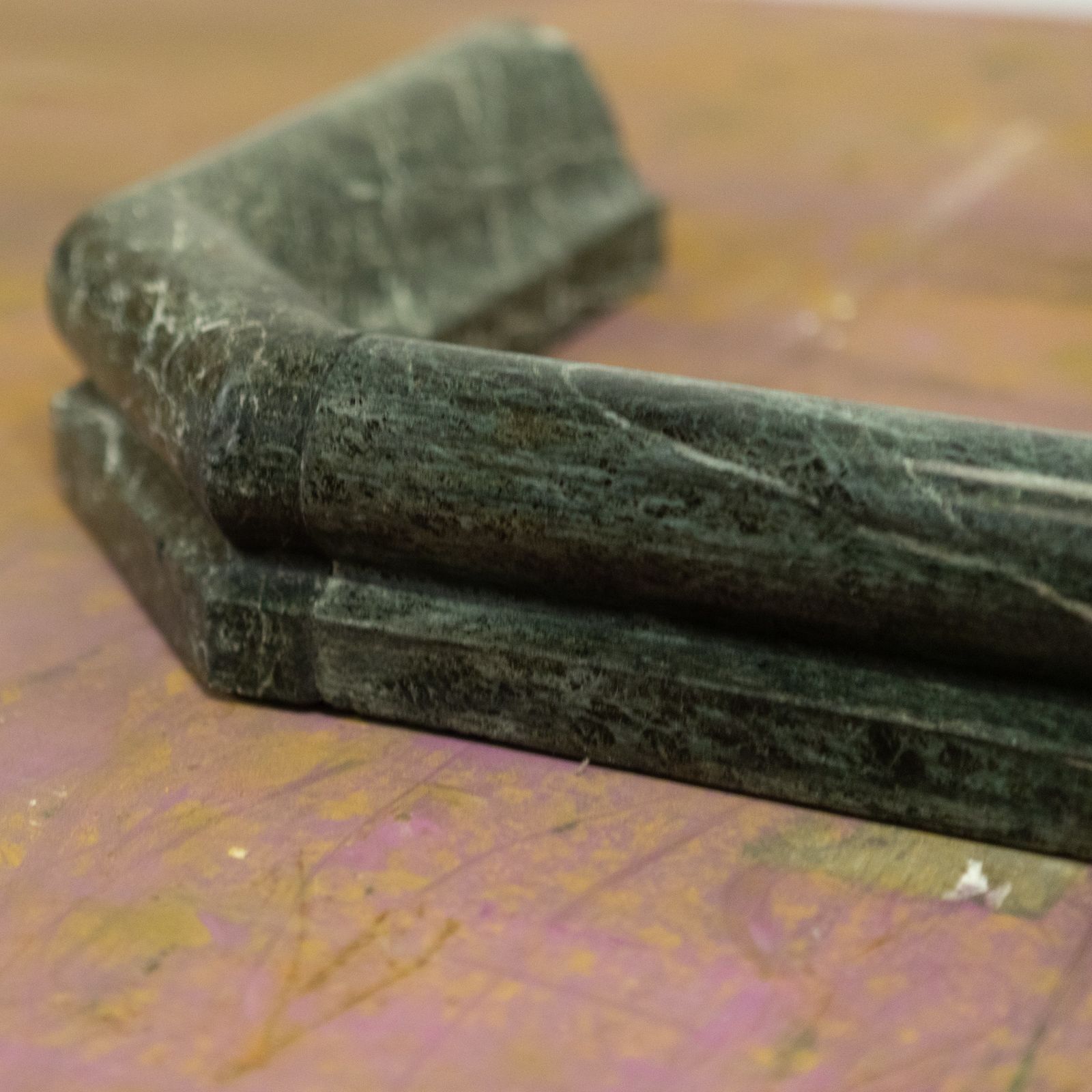 Antique Green Marble Fireplace Fender | Verde Antico Curb Fender photo vintage
