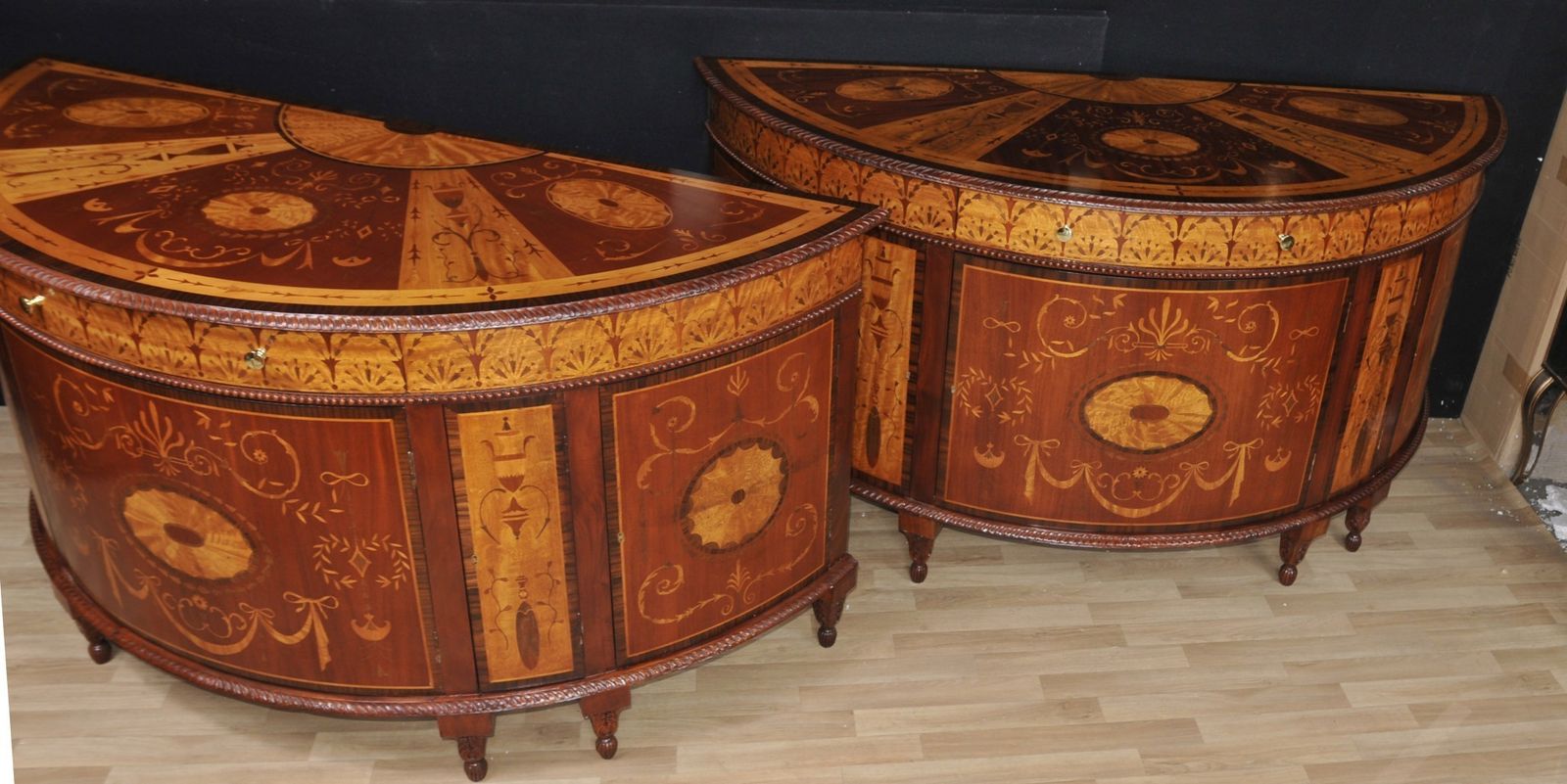 Pair Regency Inlaid Commodes Demi Lune Cabinets Marquetry Inlay photo Furniture
