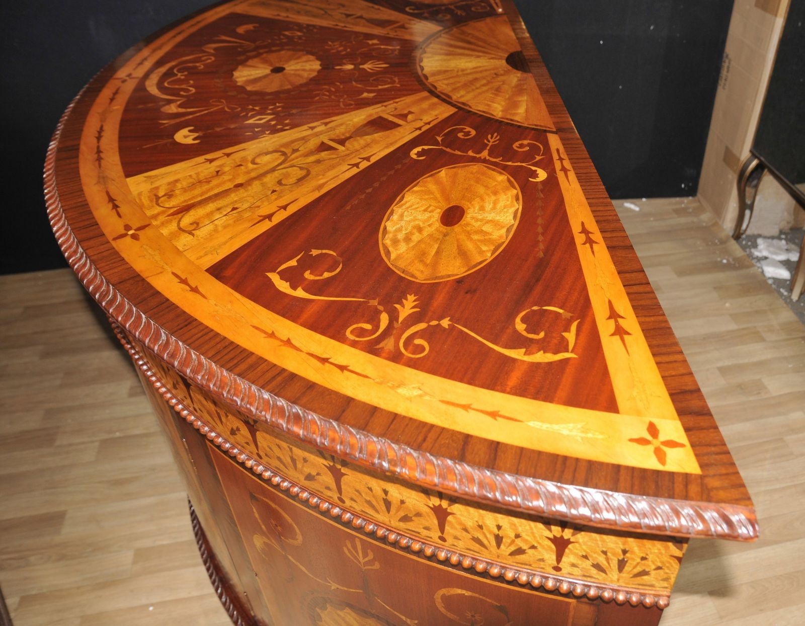 Pair Regency Inlaid Commodes Demi Lune Cabinets Marquetry Inlay photo vinterior