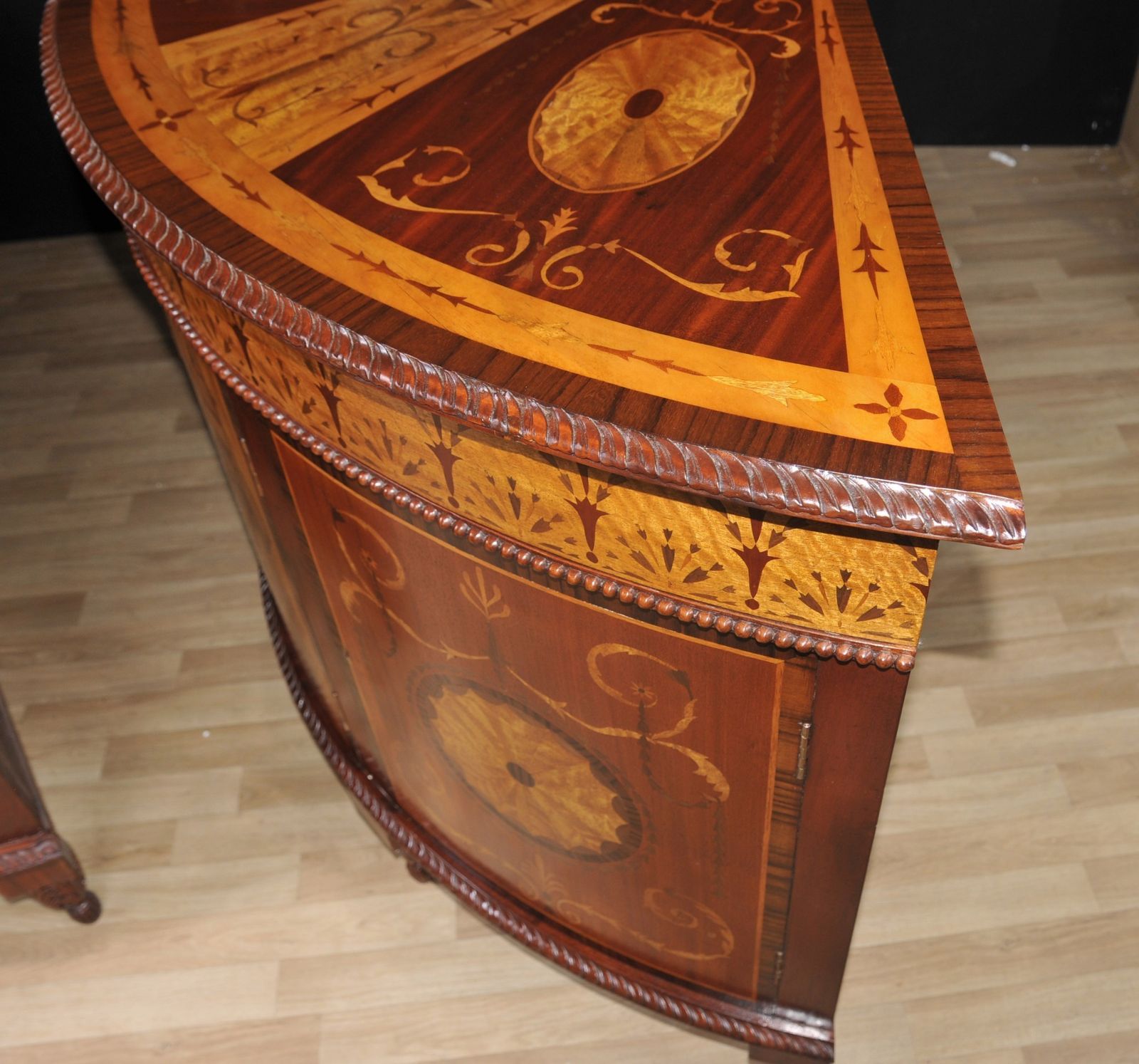 Pair Regency Inlaid Commodes Demi Lune Cabinets Marquetry Inlay photo buy