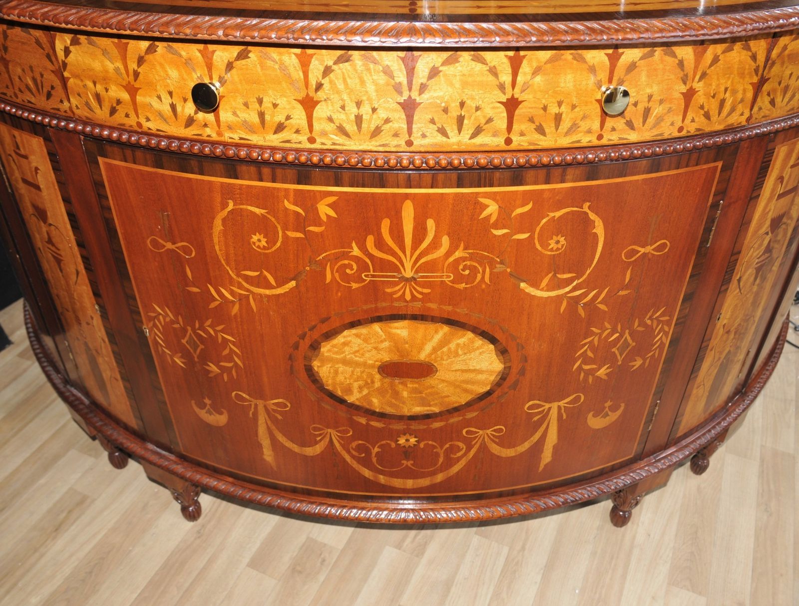 8950.0 Pair Regency Inlaid Commodes Demi Lune Cabinets Marquetry Inlay photo