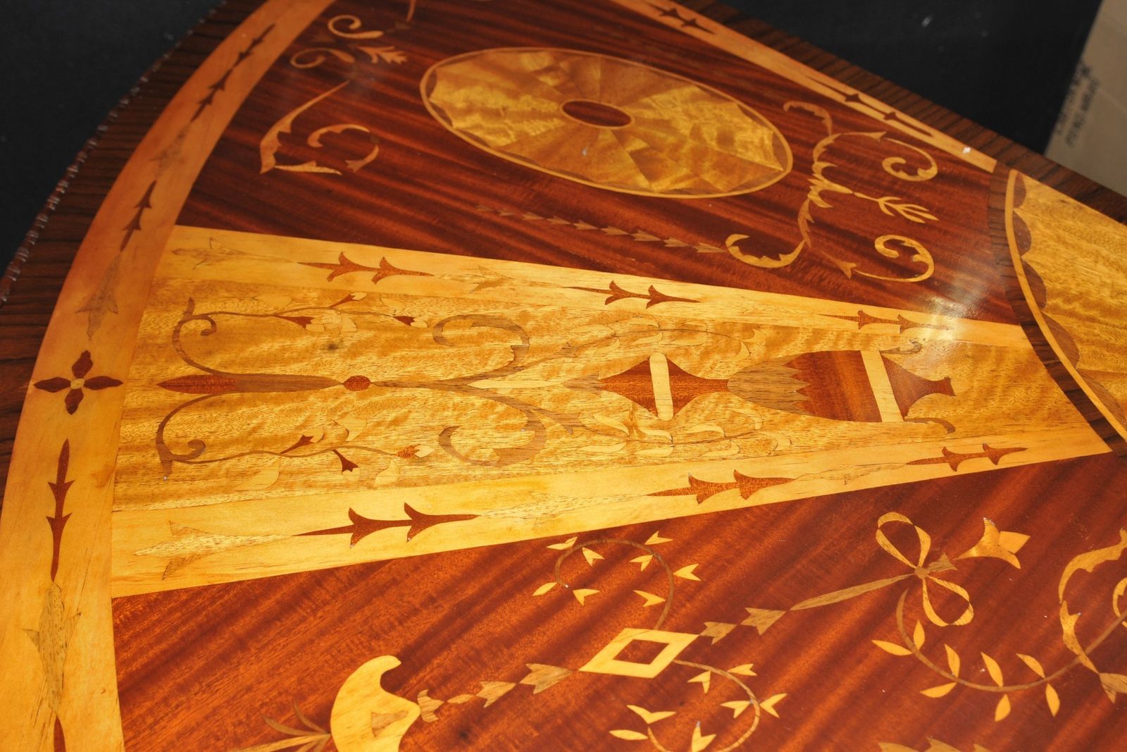 photo vintage Pair Regency Inlaid Commodes Demi Lune Cabinets Marquetry Inlay