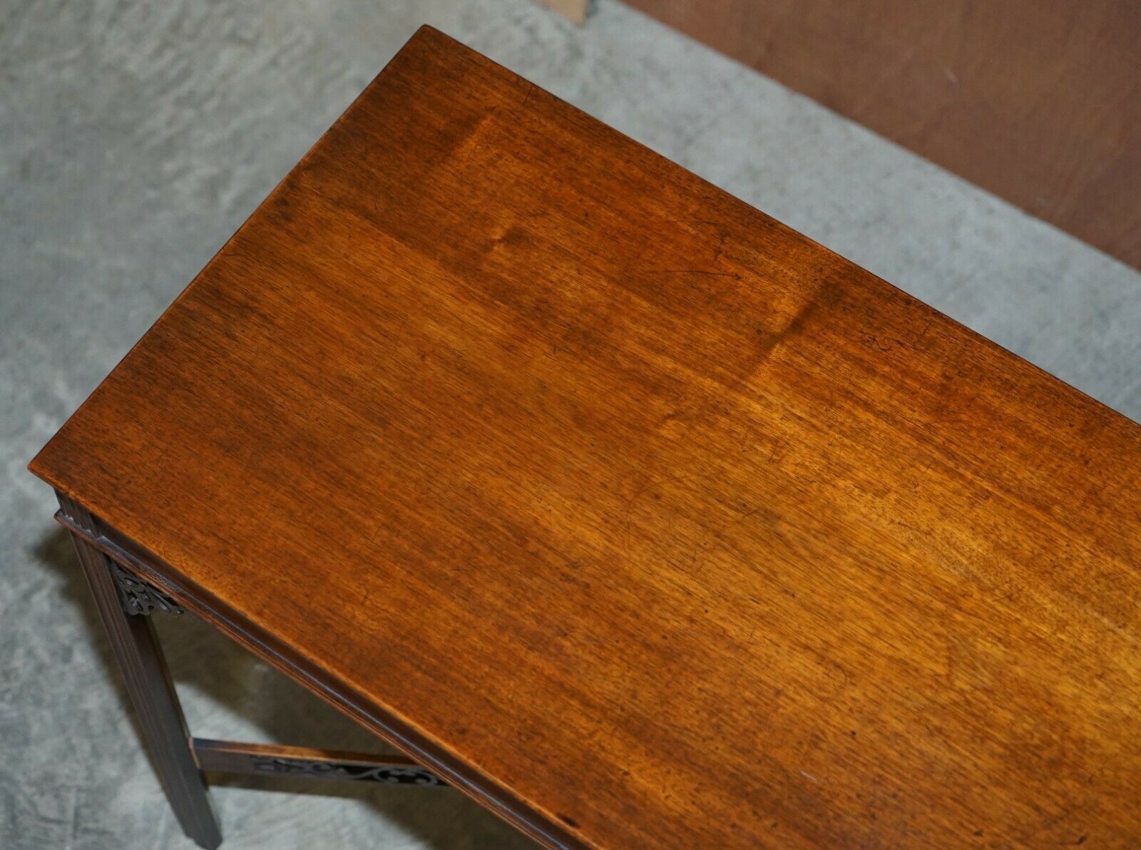 Antique 19th Century Thomas Chippendale Mahogany Silver Tea Table Stamped Base photo Furniture