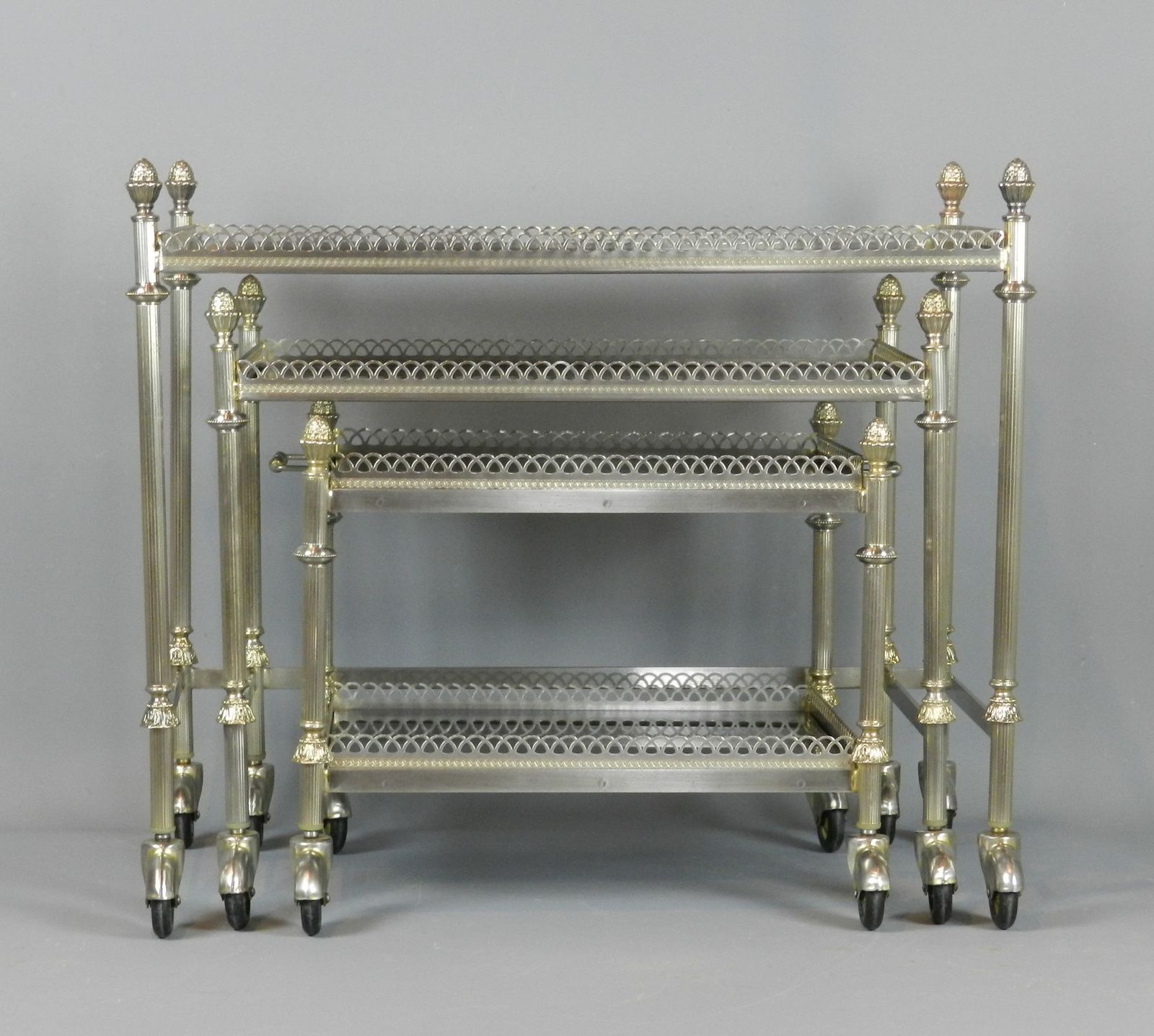 Nest Of French Tables/Trolleys/Bar Carts With Smoked Glass Tops photo furniture
