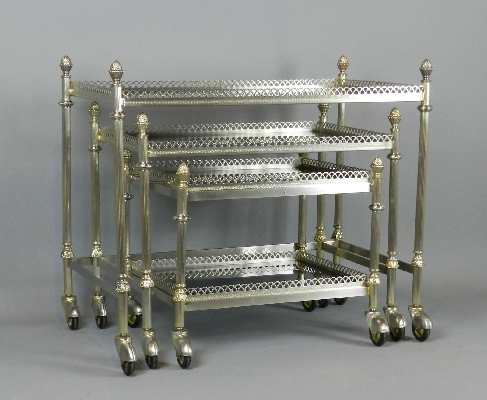 Nest Of French Tables/Trolleys/Bar Carts With Smoked Glass Tops photo Furniture
