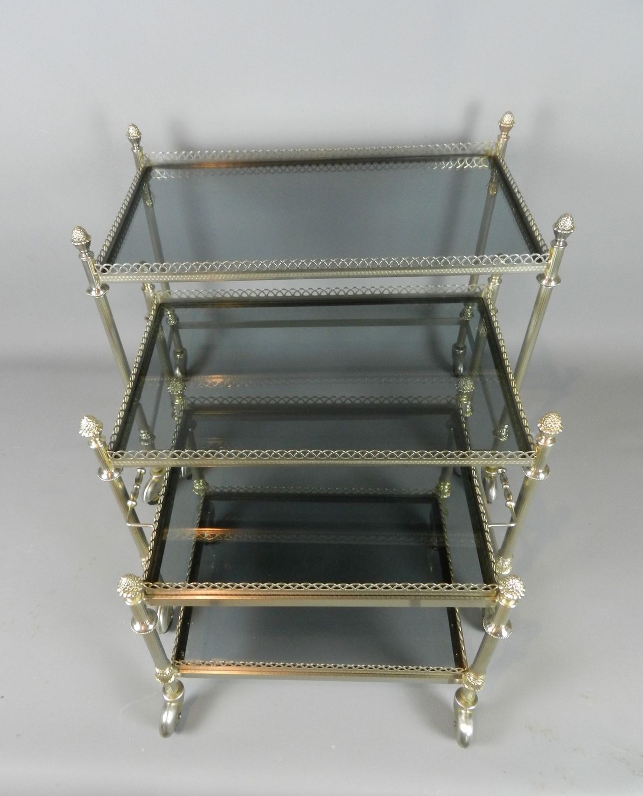 Nest Of French Tables/Trolleys/Bar Carts With Smoked Glass Tops photo vintage
