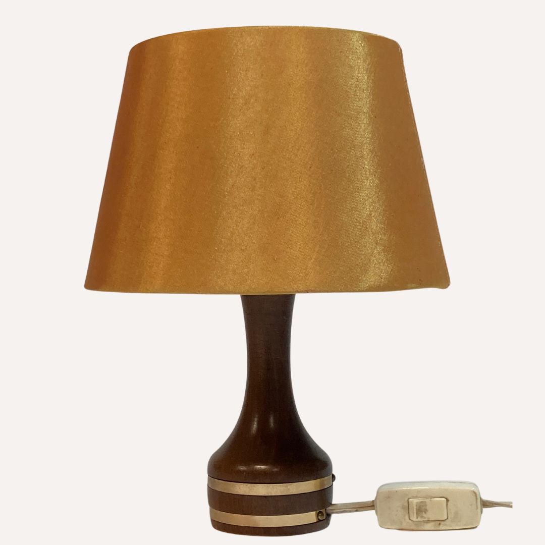 Scandinavian Teak And Brass Small Table Lamp, 1960s photo Lighting