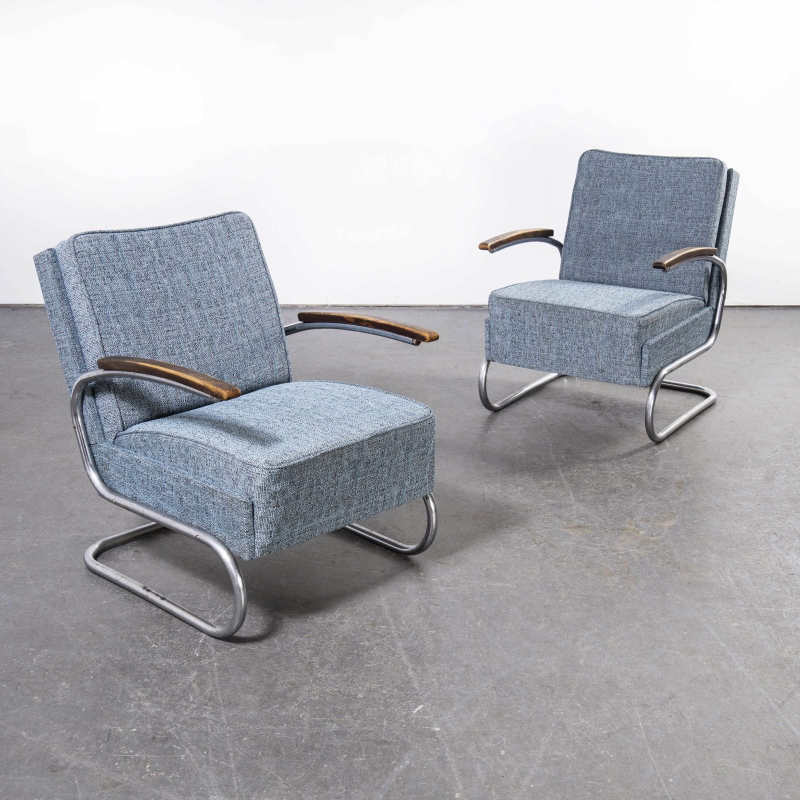 1930’s Pair Of Mucke Melder Original Armchairs – Fully Restored (Blue Fleck) photo buy