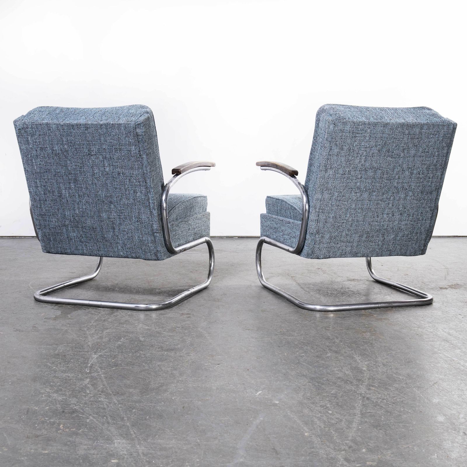 photo for sale 1930’s Pair Of Mucke Melder Original Armchairs – Fully Restored (Blue Fleck)