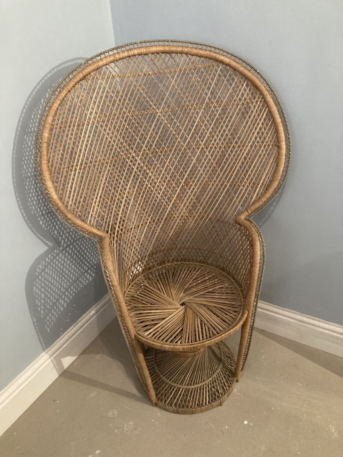 Original Mid Century 70's Boho Peacock Wicker Chair photo furniture