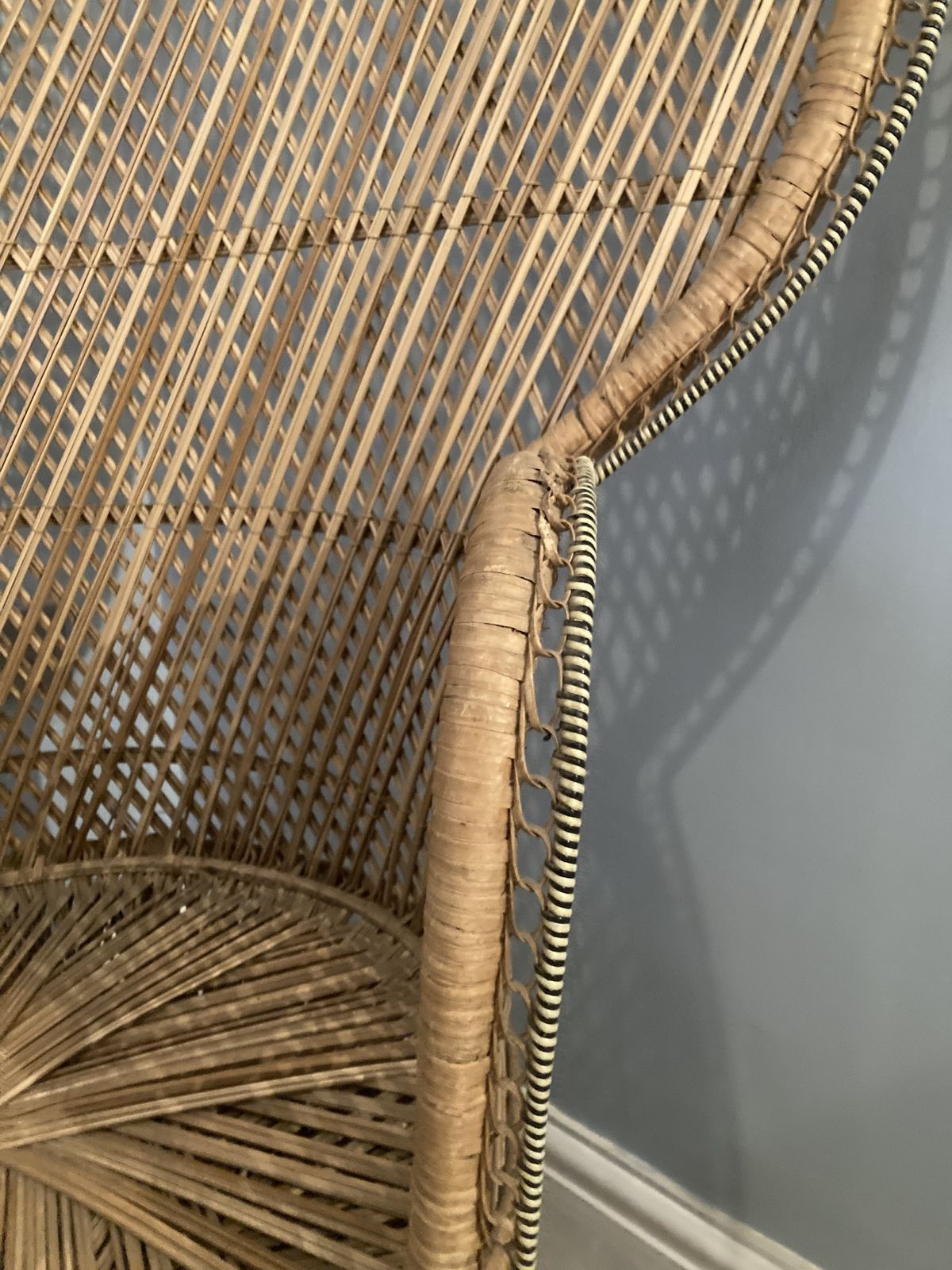 Original Mid Century 70's Boho Peacock Wicker Chair photo Furniture
