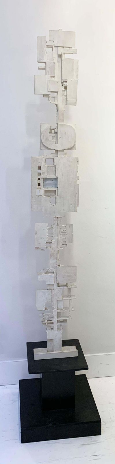 photo for sale Mid Century White Wood Totem Sculpture By André Pailler, France 1970s