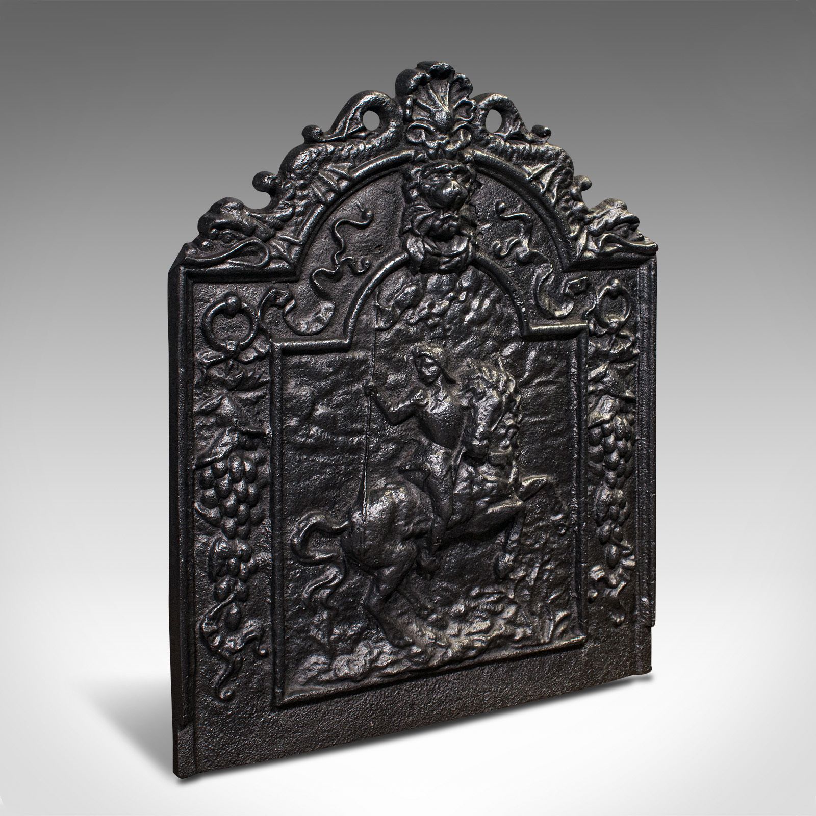 Antique Decorative Fire Back, English, Cast Iron, Fireplace Backrest, C.1900