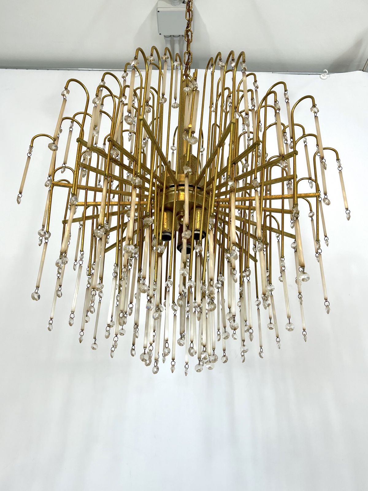 Mid Century, Italian Brass And Glass Chandelier From 70s photo furniture