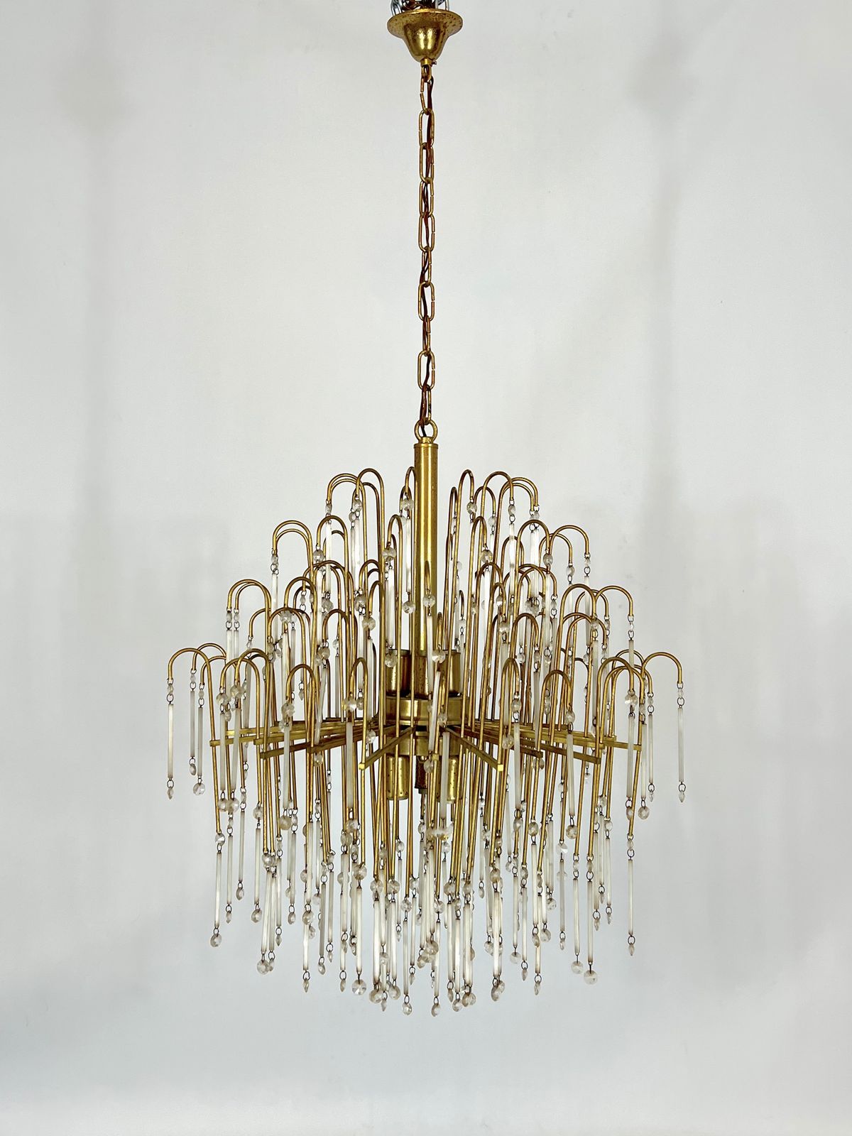 Mid Century, Italian Brass And Glass Chandelier From 70s photo for sale