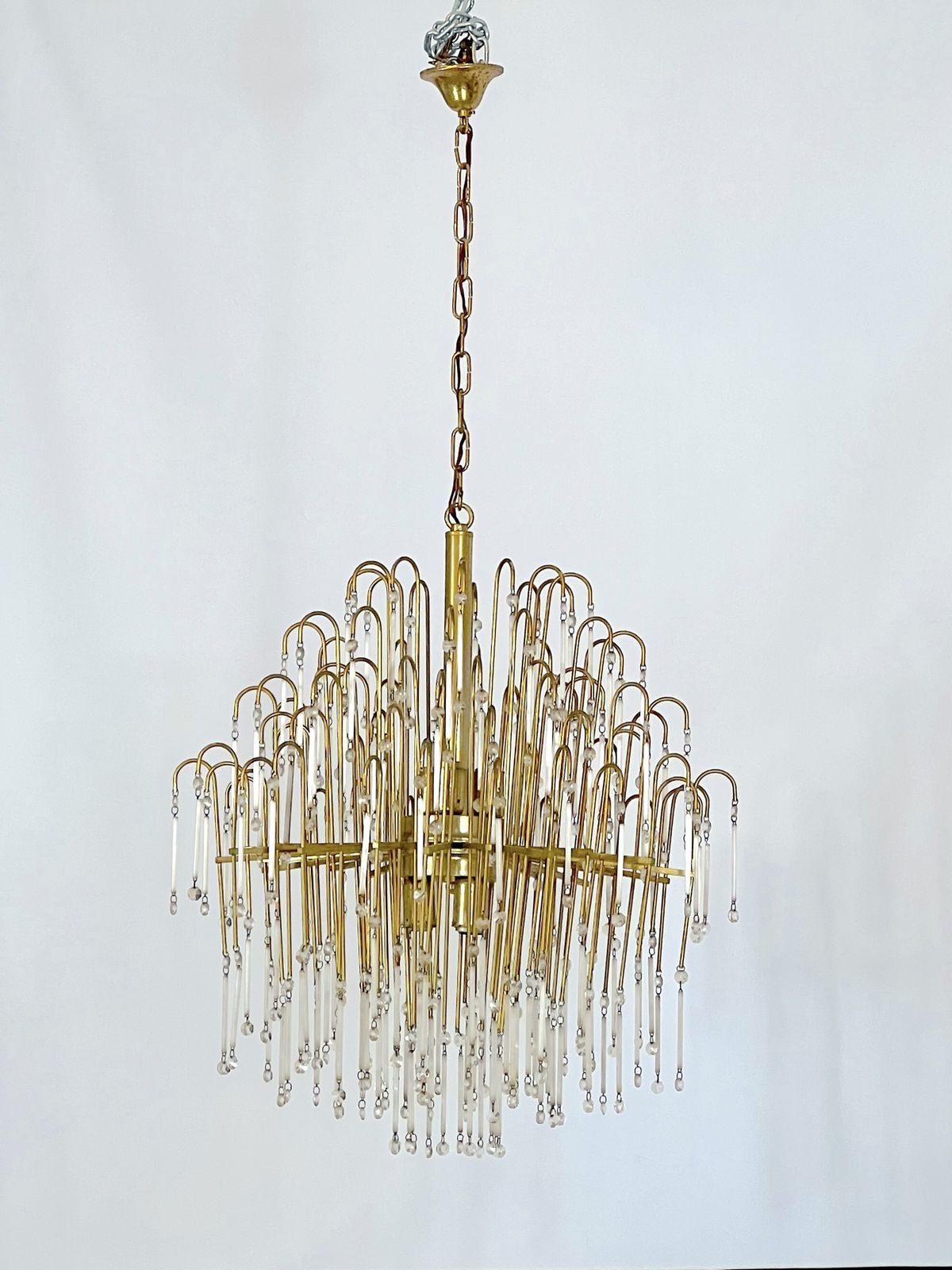 photo for sale Mid Century, Italian Brass And Glass Chandelier From 70s