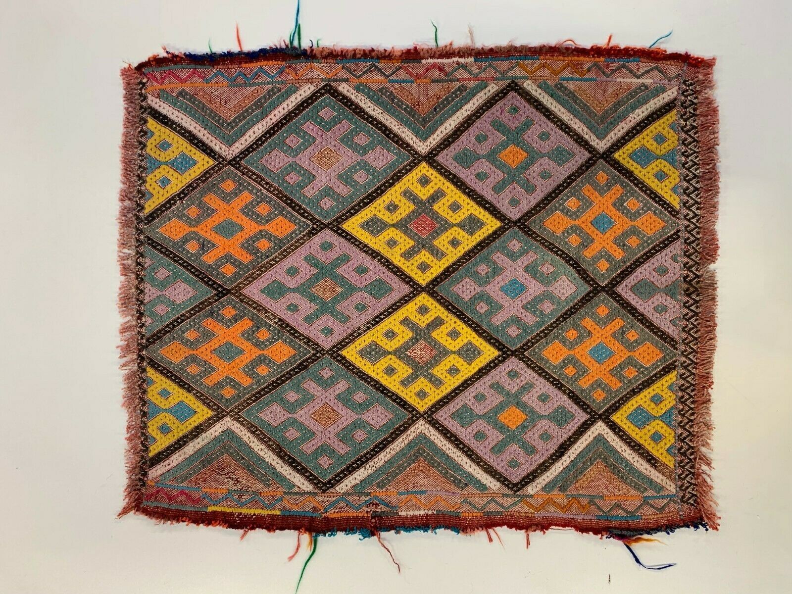 Turkish Mini Kilim Shabby Wool Small Kelim Rug, Red Brown Gold