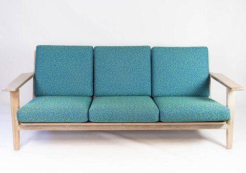 3 Seater Sofa, Model Ge290, In Oak And Blue Hallingdal Wool Designed By Hans J. Wegner In 1953 And Made By Getama In The 1960s.