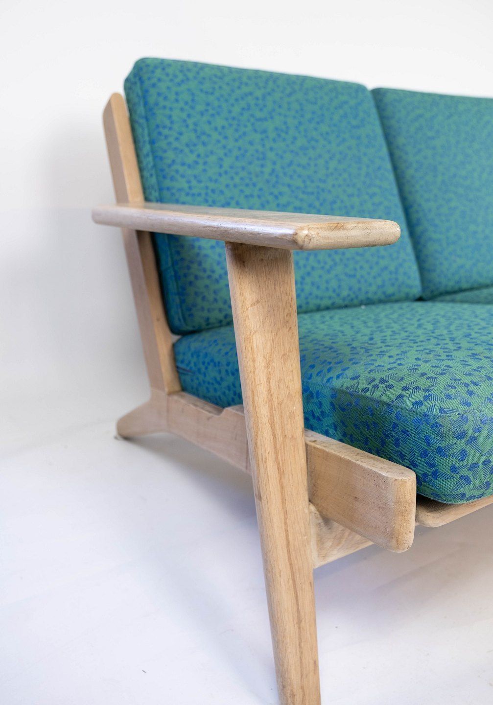 Furniture 3 Seater Sofa, Model Ge290, In Oak And Blue Hallingdal Wool Designed By Hans J. Wegner In 1953 And Made By Getama In The 1960s. photo