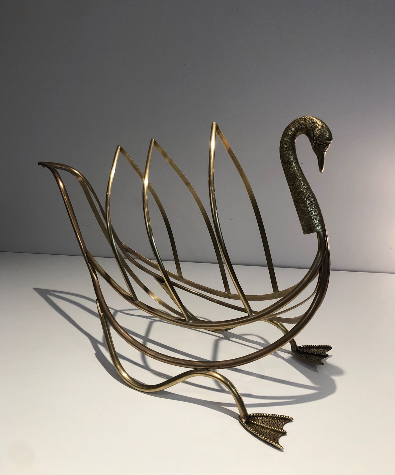 Swan Brass Magazine Rack, 1940s photo 1250.0