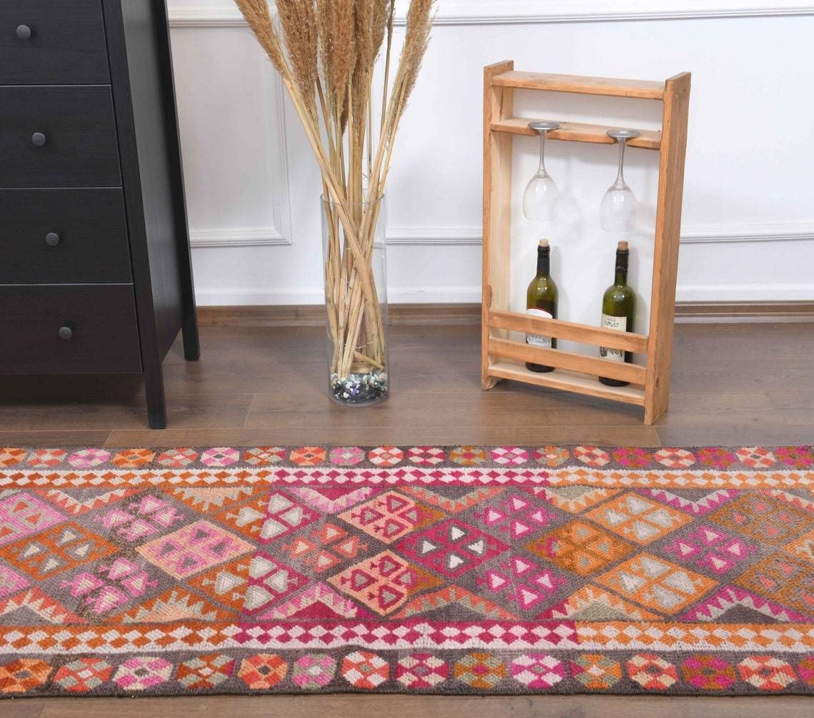 Geometric Hallway Rug, Farmhouse Decor One Of A Kind Anatolian photo vintage