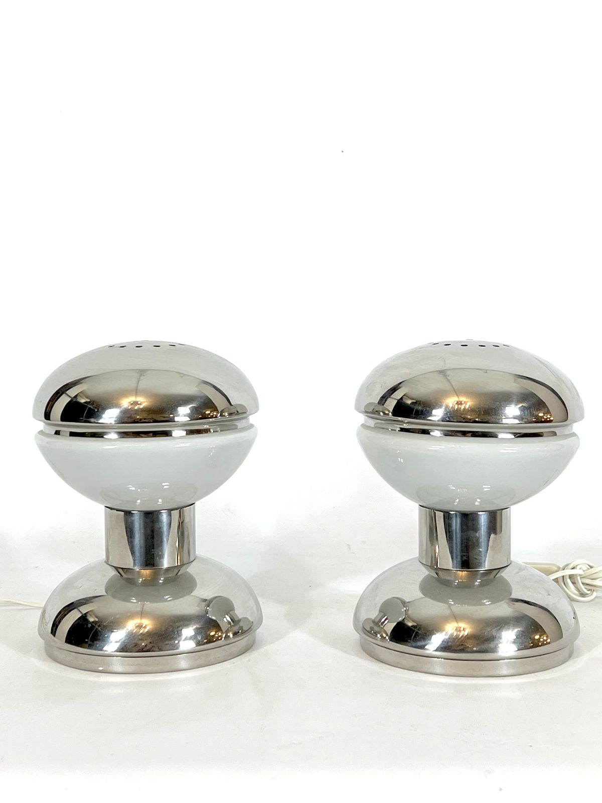photo for sale Goffredo Reggiani, Chrome And Milk Glass Table Lamps From 70s