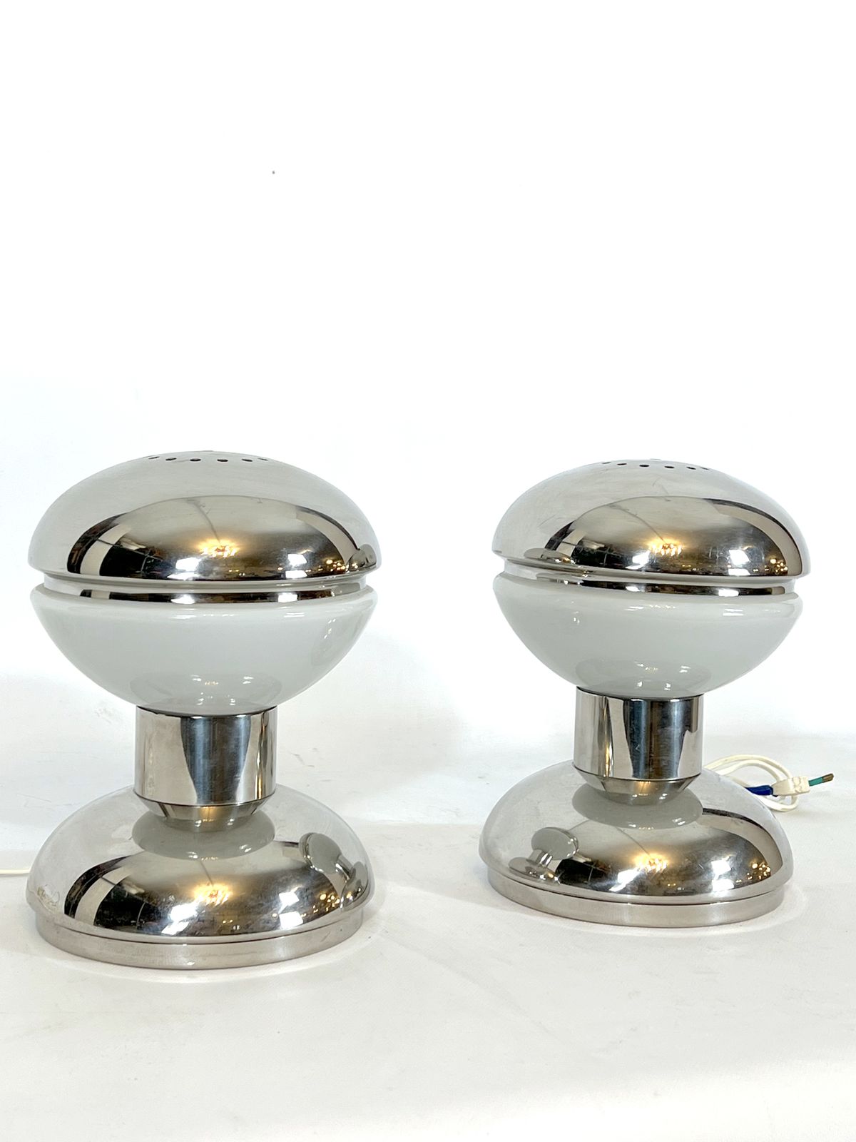 Goffredo Reggiani, Chrome And Milk Glass Table Lamps From 70s