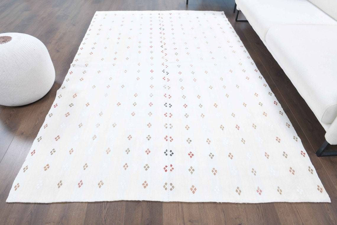 Oushak Handmade Wool White Carpet photo for sale
