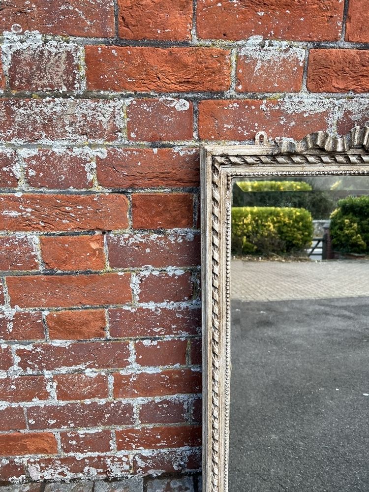A Wonderful Large Antique French 19th Century Carved Wood & Gesso Painted Ribbed Framed Mirror photo furniture